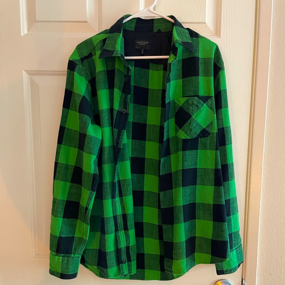 Rag & Bone, green & black plaid flannel